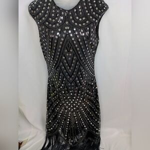 FUNDAISY Vintage holiday 90's Western Fairy Grunge Black Sequin Flapper Dress S